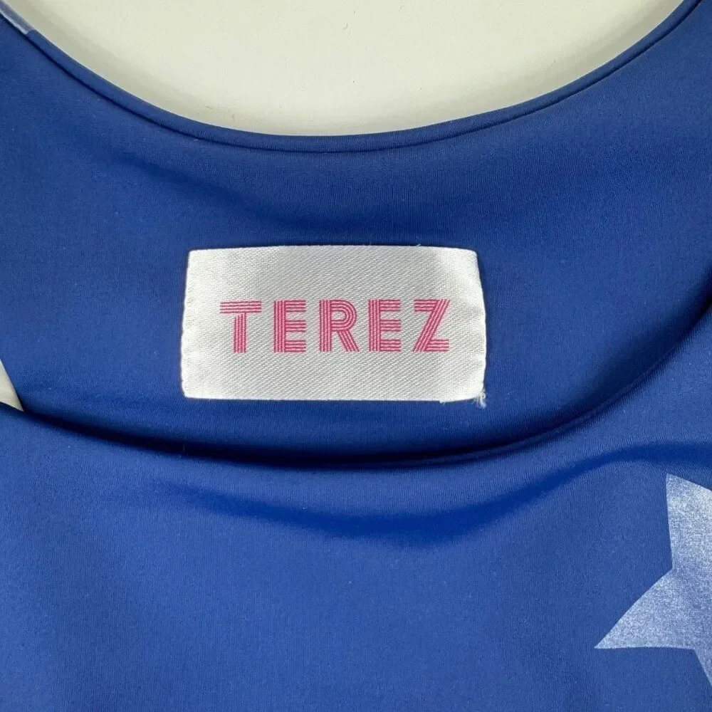 Terez Uplift Sports Bra Navy Star Foil Medium Racerback Unlined Athletic NWOT